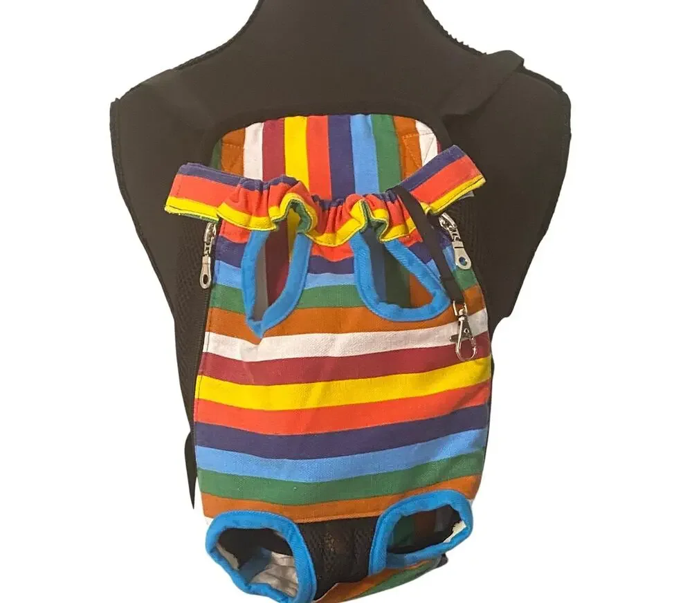 Rainbow Stripe Dog Carrier Backpack Front Pack Pet Carrier Medium 9-15 lb